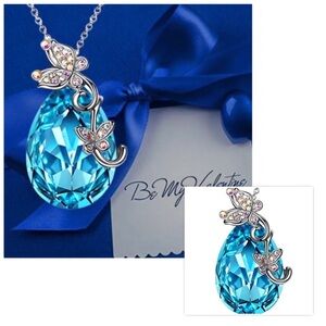 Elegant Blue Stone Butterfly Pendant Necklace
